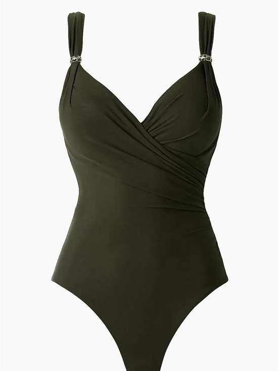 Everything But Water Other - Sculpting Olive Green One-Piece Swimsuit with Ring-Detail Straps